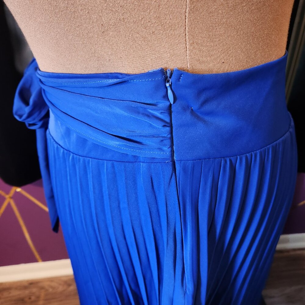 NWOT PRETTYGARDEN High Waisted Tie Asymmetrical Pleated Skirt Blue XX-Large - Picture 7 of 11